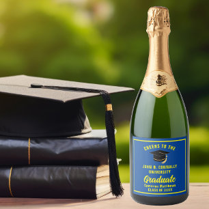 Blue Yellow Graduate Custom 2025 Graduation Party Sparkling Wine Label