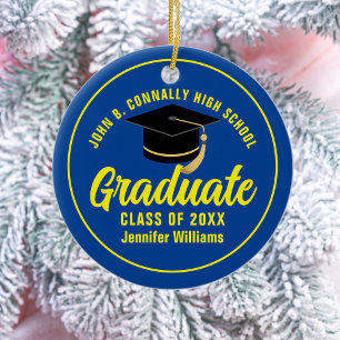 Blue Yellow Graduate Custom Graduation Christmas Ceramic Tree Decoration