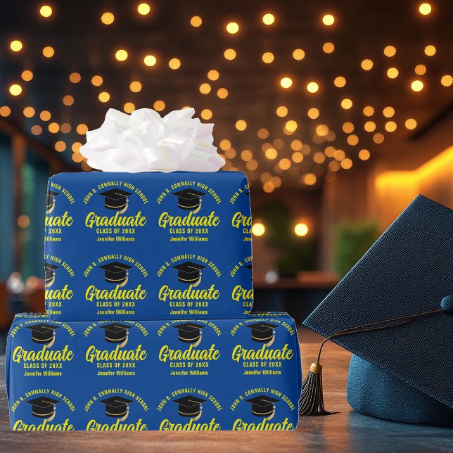 Blue Yellow Graduate Customisable Graduation Wrapping Paper (Creator Uploaded)