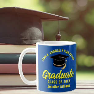 Blue Yellow Graduate Personalised 2025 Graduation Coffee Mug