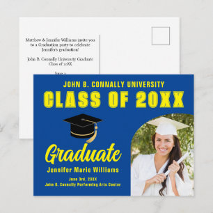 Blue Yellow Graduate Photo 2025 Graduation Party Postcard