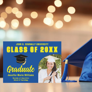 Blue Yellow Graduate Photo 2026 Graduation Party Invitation