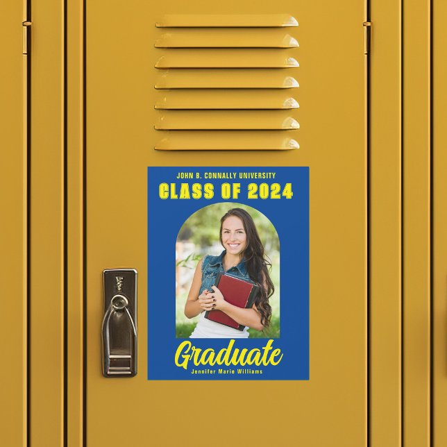 Blue Yellow Graduate Photo Graduation Magnet Card (Creator Uploaded)