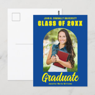 Blue Yellow Graduate Photo Modern Bold Graduation Postcard