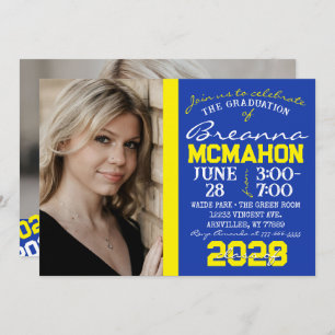 Blue & Yellow Graduation 2 Photo Invitation