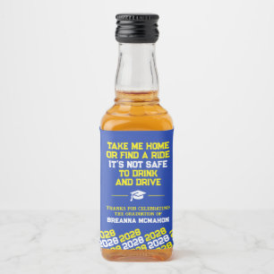 Blue & Yellow Graduation Don't Drink & Drive Mini Liquor Bottle Label