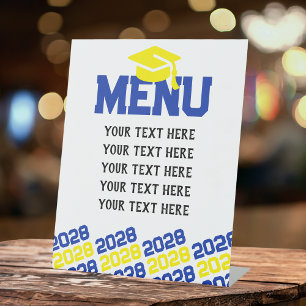 Blue & Yellow Graduation Menu Party Pedestal Sign