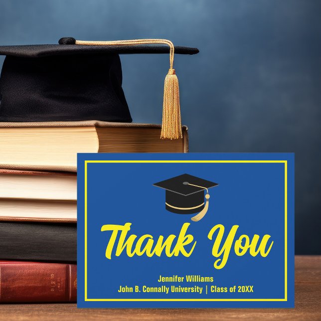 Blue Yellow Graduation Personalised 2025 Graduate Thank You Card (Creator Uploaded)