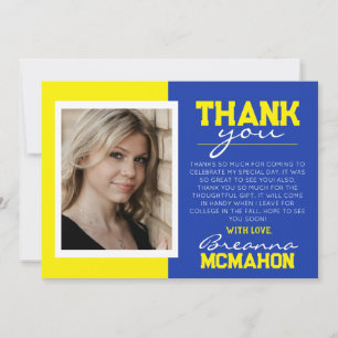 Blue & Yellow Graduation Photo Thank You Card