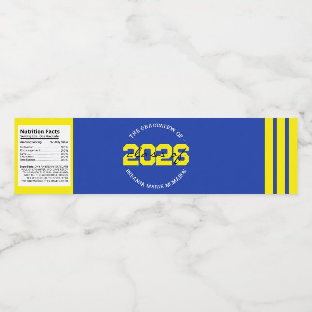Blue & Yellow Graduation Water Bottle Labels (Single Label)