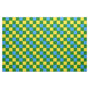 Blue Yellow Green Checkered Pattern Design  Fabric