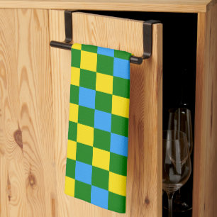 Blue Yellow Green Checkered Pattern Design  Tea Towel