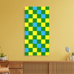 Blue Yellow Green Chequered Pattern Design Canvas Print
