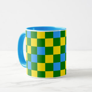 Blue Yellow Green Chequered Pattern Design Mug