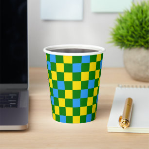 Blue Yellow Green Chequered Pattern Design  Paper Cups