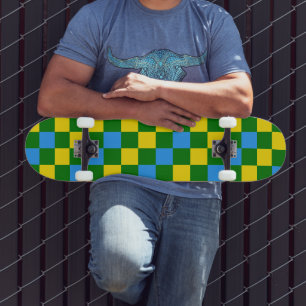 Blue Yellow Green Chequered Pattern Design  Skateboard