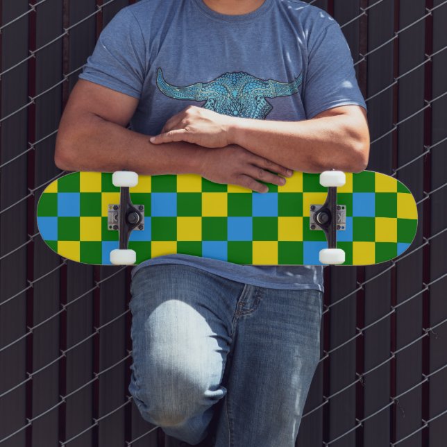 Blue Yellow Green Chequered Pattern Design  Skateboard (Outdoor 3)