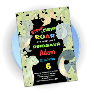 Blue Yellow Green Dinosaur Birthday Invitations