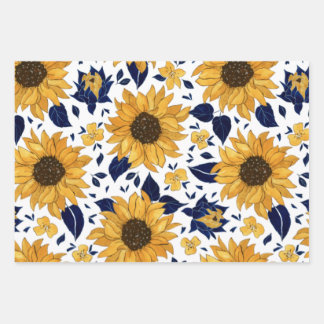 Blue Yellow Green Orange Flower Pattern Wrapping Paper Sheet
