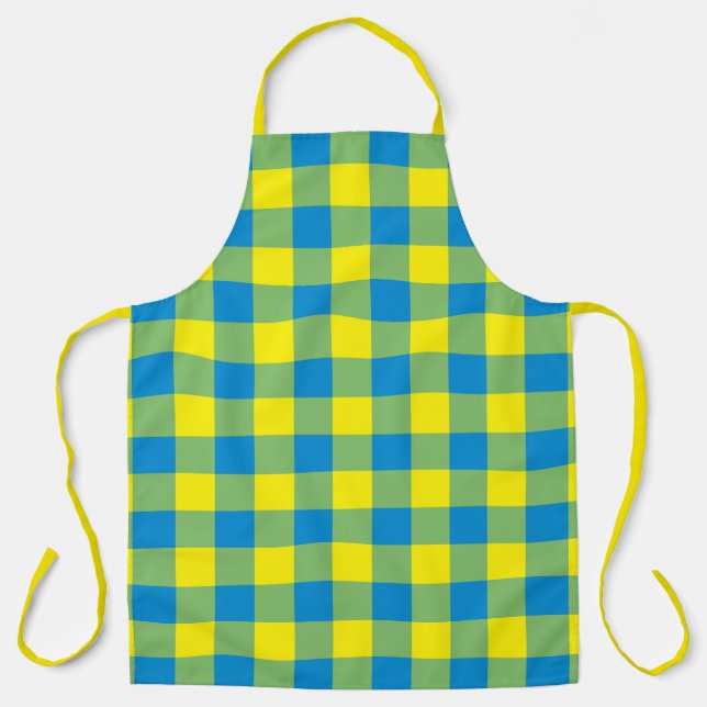 Blue Yellow Green Plaid Chequered Pattern Apron (Front)