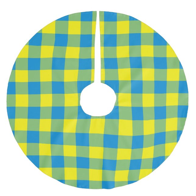 Blue Yellow Green Plaid Chequered Pattern Brushed Polyester Tree Skirt (Front)