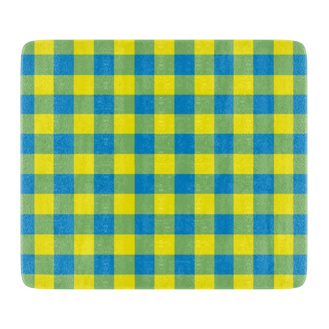Blue Yellow Green Plaid Chequered Pattern Cutting Board (Front)