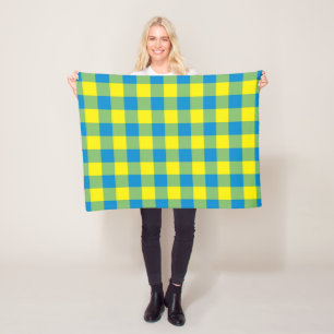 Blue Yellow Green Plaid Chequered Pattern Fleece Blanket