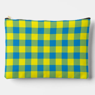 Blue Yellow Green Plaid Chequered Pattern Large Accessory Pouch
