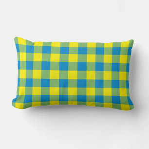 Blue Yellow Green Plaid Chequered Pattern Lumbar Cushion