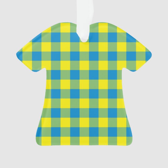 Blue Yellow Green Plaid Chequered Pattern Ornament (Front)