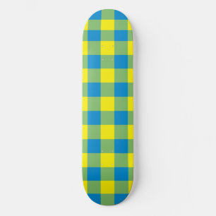 Blue Yellow Green Plaid Chequered Pattern Skateboard