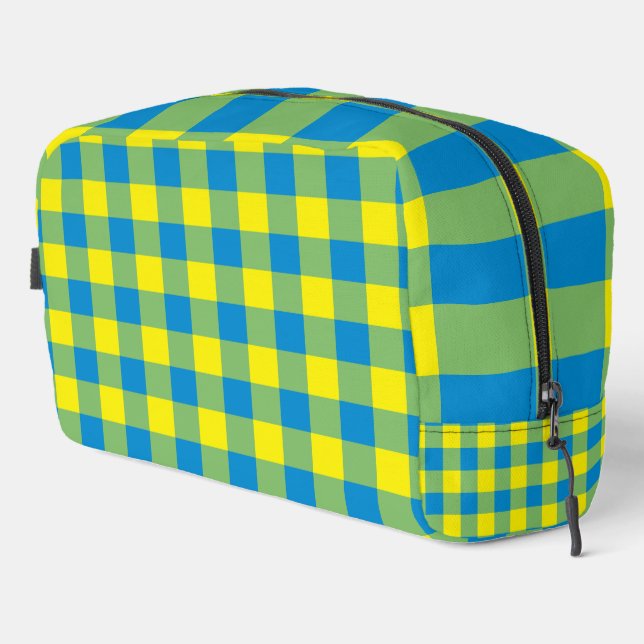 Blue Yellow Green Plaid Chequered Pattern Toiletry Dopp Kit (Right Corner)