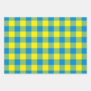 Blue Yellow Green Plaid Chequered Pattern Wrapping Paper Sheet