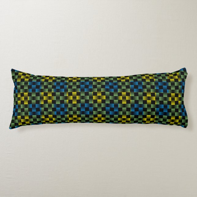 Blue Yellow Green Plaid Chequered Weave Pattern Body Cushion (Front)