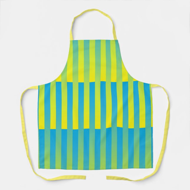 Blue Yellow Green Striped Pattern Apron (Front)
