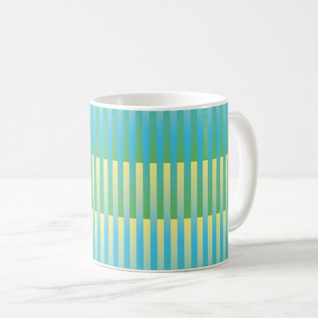 Blue Yellow Green Striped Pattern Coffee Mug (Front Right)
