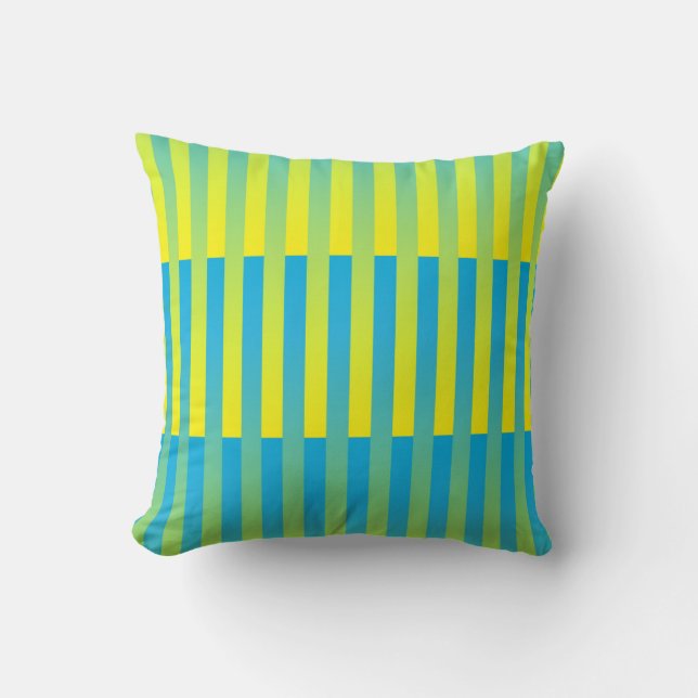 Blue Yellow Green Striped Pattern Cushion (Front)