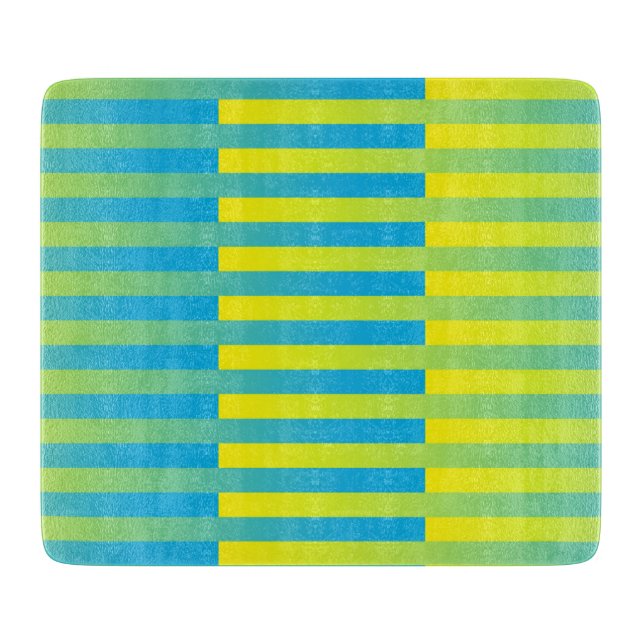 Blue Yellow Green Striped Pattern Cutting Board (Front)