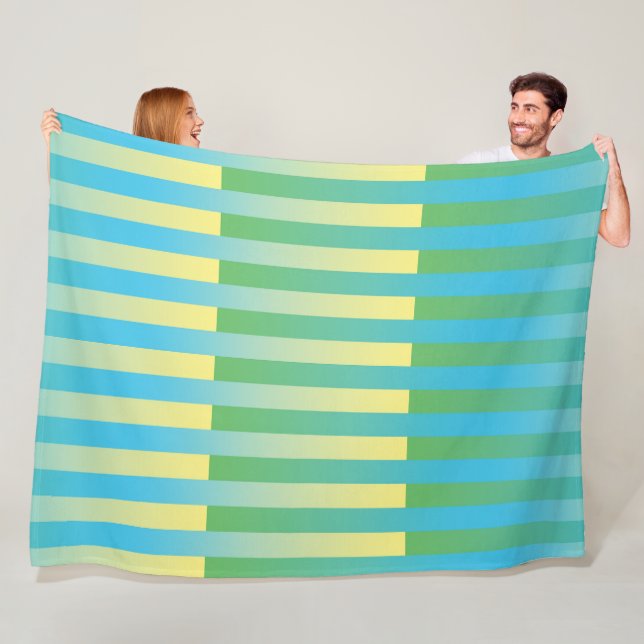Blue Yellow Green Striped Pattern Fleece Blanket (In Situ)