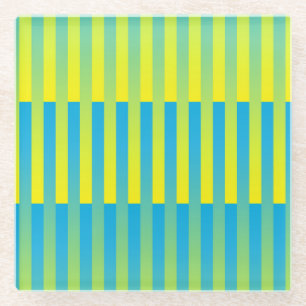 Blue Yellow Green Striped Pattern Glass Coaster