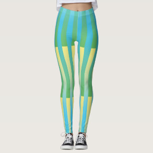 Blue Yellow Green Striped Pattern Leggings