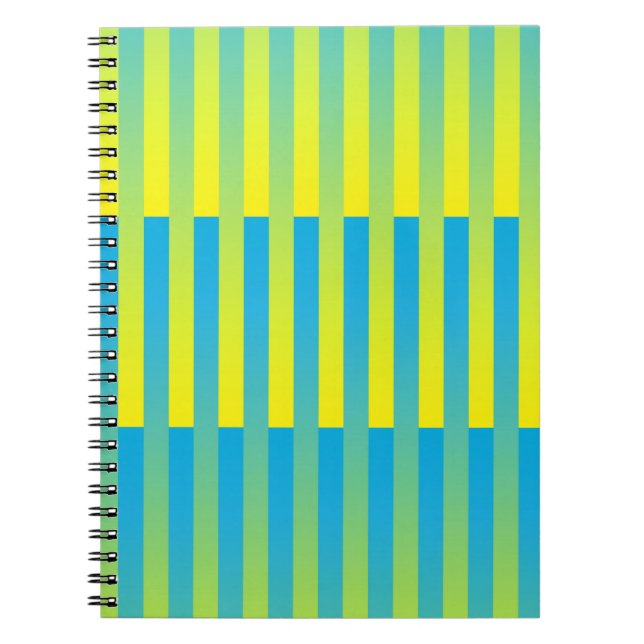 Blue Yellow Green Striped Pattern Notebook (Front)