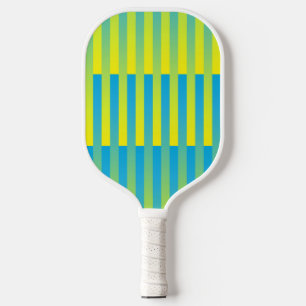 Blue Yellow Green Striped Pattern Pickleball Paddle