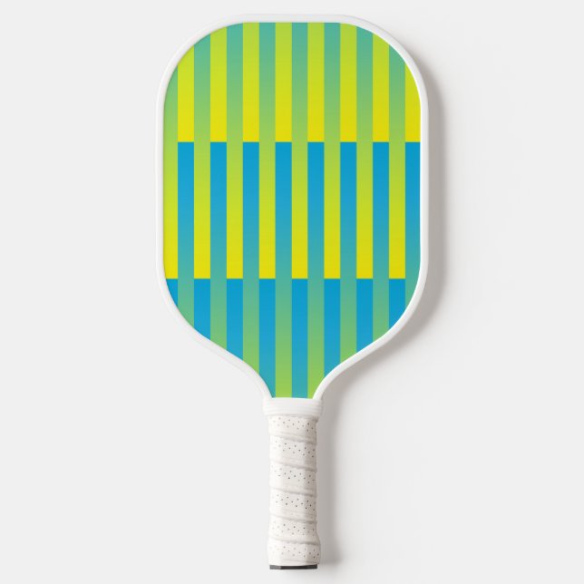Blue Yellow Green Striped Pattern Pickleball Paddle (Front)