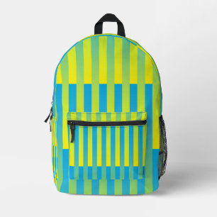 Blue Yellow Green Striped Pattern Printed Backpack