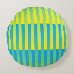 Blue Yellow Green Striped Pattern Round Cushion