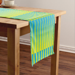 Blue Yellow Green Striped Pattern Short Table Runner