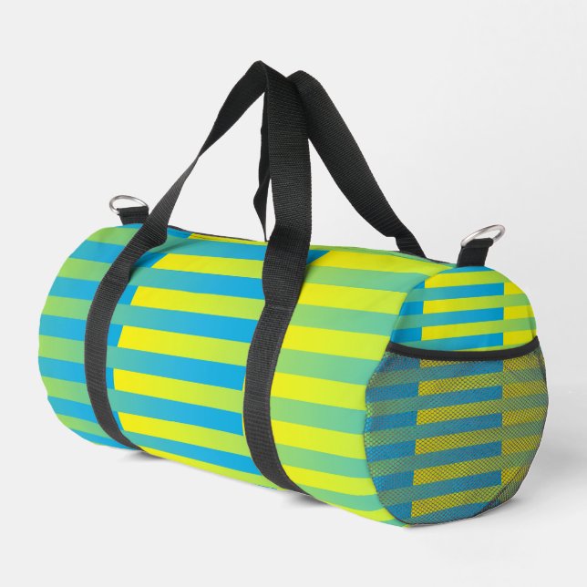 Blue Yellow Green Striped Pattern Small Duffle Bag (Right Corner)