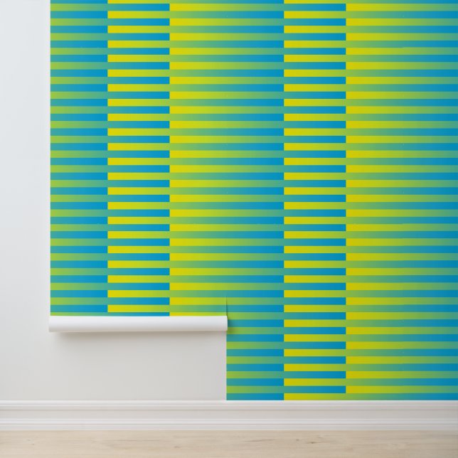 Blue Yellow Green Striped Pattern Wallpaper (Application)