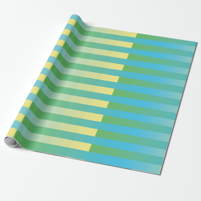 Blue Yellow Green Striped Pattern Wrapping Paper (Unrolled)